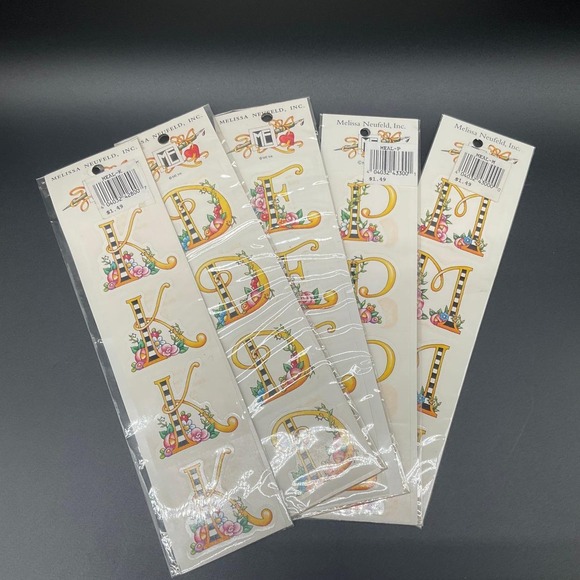 Lot Of Vintage Melissa Neufeld‎ Floral Monogram Letter Stickers Sealed Packs - Picture 1 of 9
